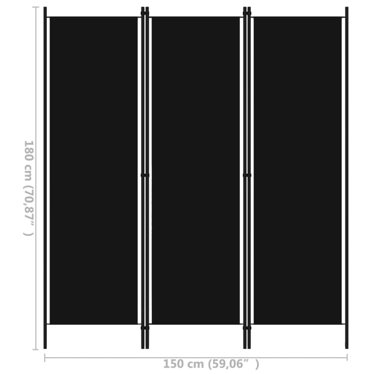 vidaXL Διαχωριστικό Δωματίου με 3 Πάνελ Μαύρο 150 x 180 εκ.