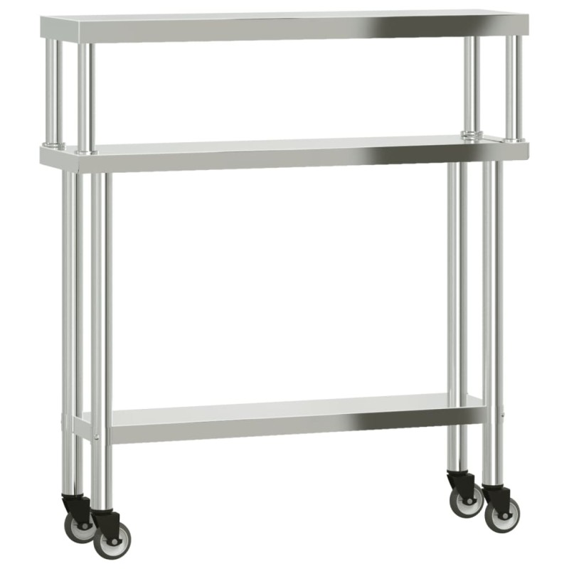 vidaXL Πάγκος Εργασίας Κουζίνας με Ράφι 110x30x120 εκ. Ανοξείδ. Ατσάλι