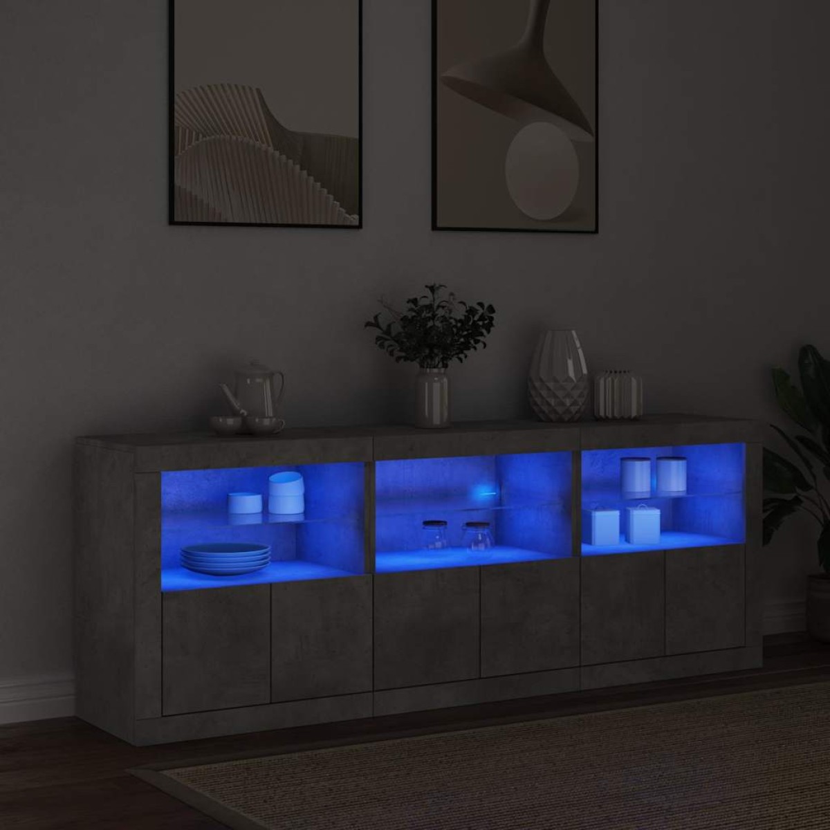 vidaXL Ντουλάπι με LED Γκρι Σκυροδέματος 181,5x37x67 εκ.