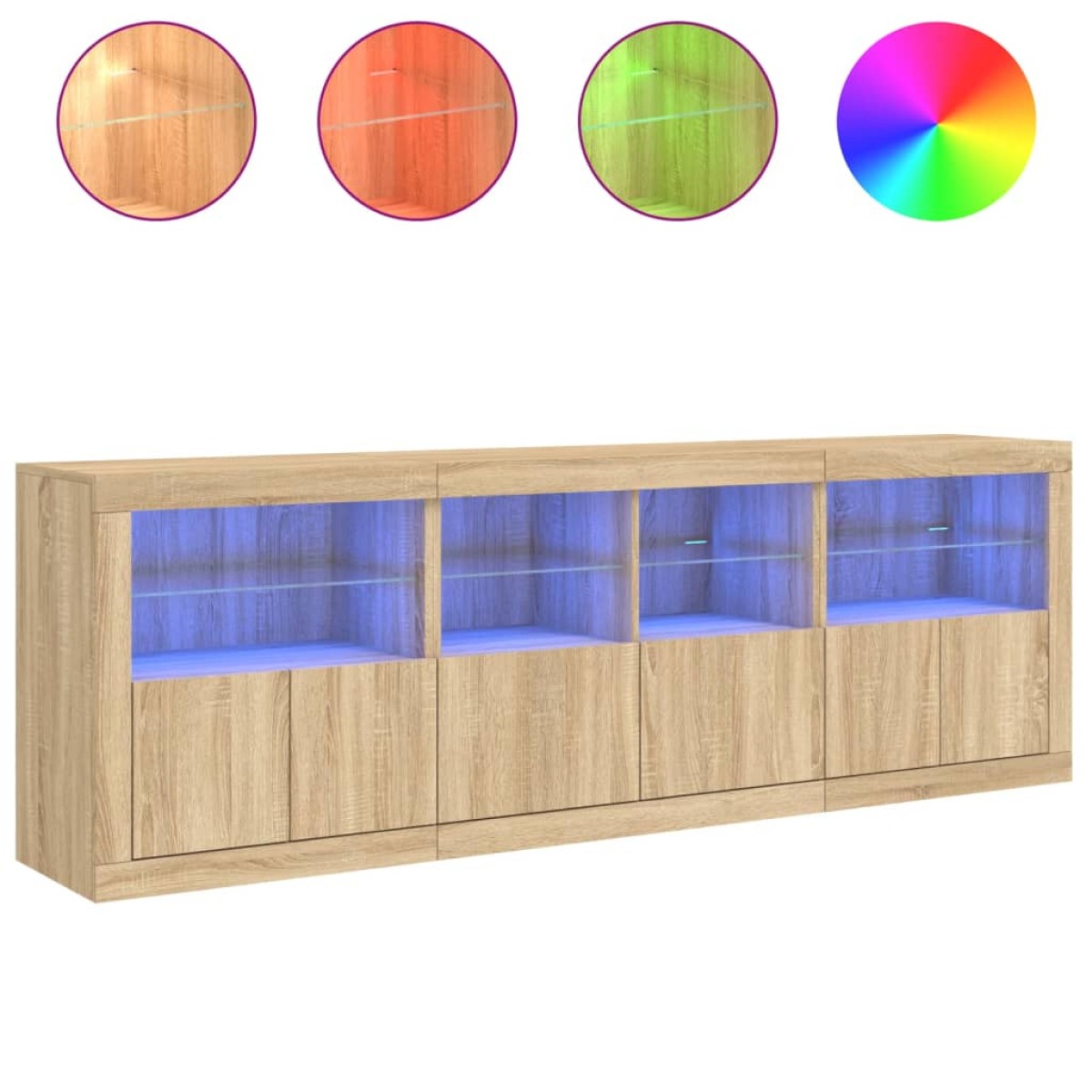 vidaXL Μπουφές με LED Sonoma Δρυς 202 x 37 x 67 εκ.