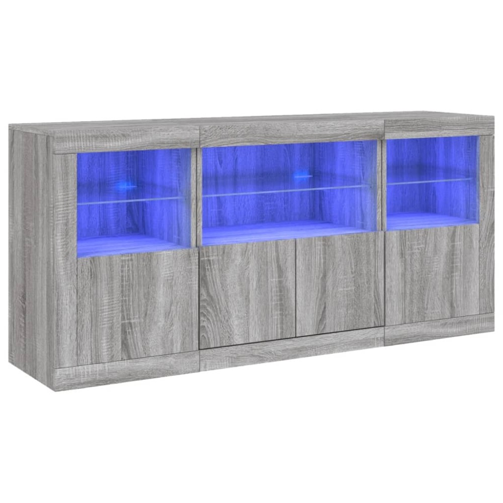 vidaXL Μπουφές με LED Γκρι Sonoma 142,5x37x67 εκ.
