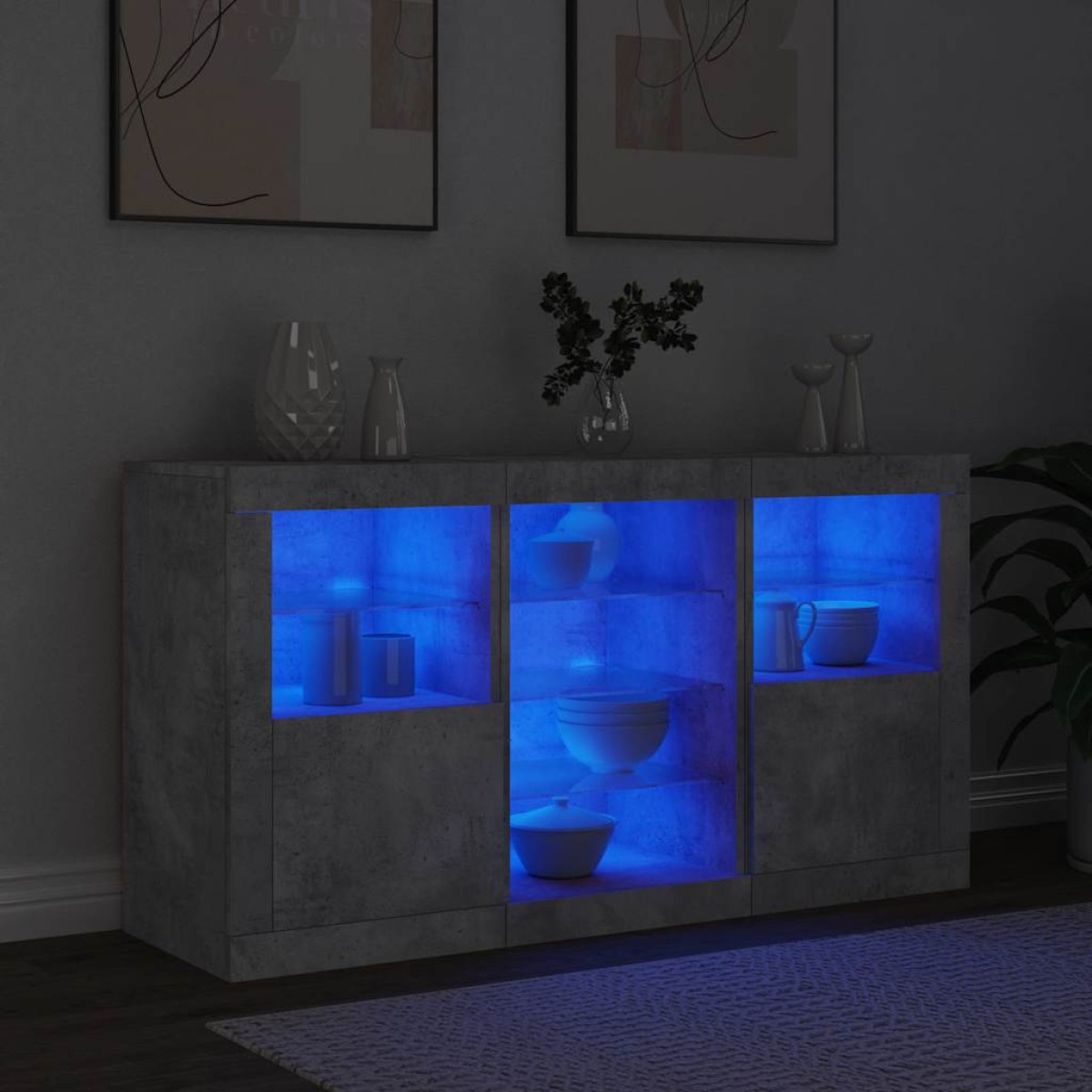 vidaXL Ντουλάπι με LED Γκρι Σκυροδέματος 123 x 37 x 67 εκ.