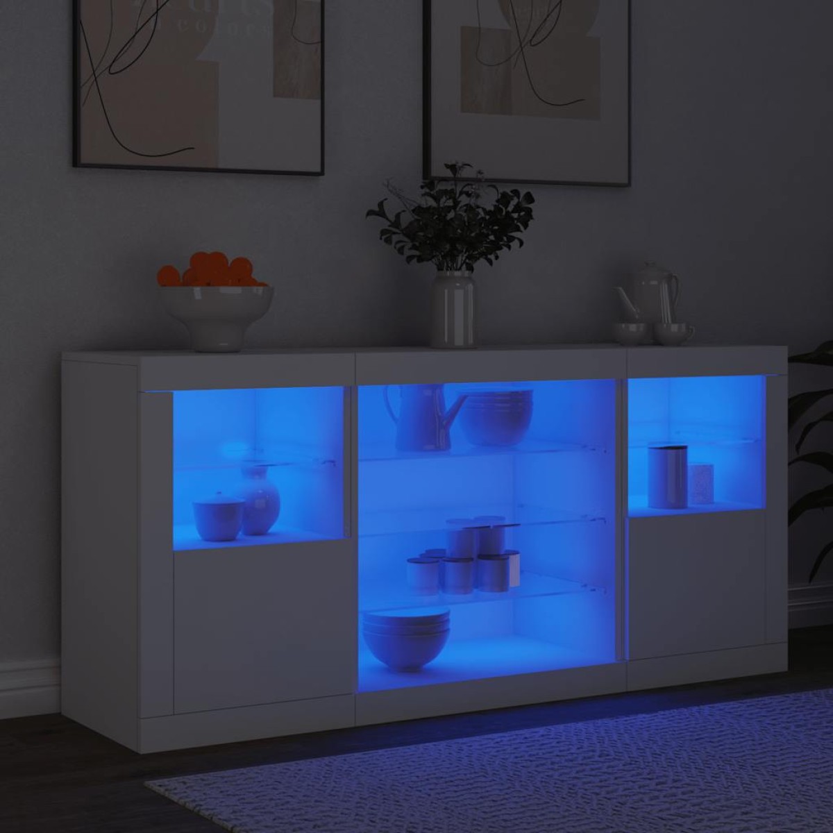 vidaXL Μπουφές με Φώτα LED Λευκός 142,5 x 37 x 67 εκ.