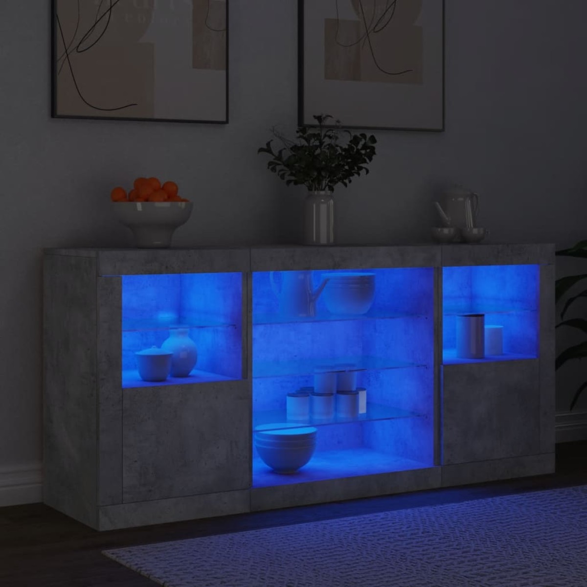 vidaXL Ντουλάπι με LED Γκρι Σκυροδέματος 142,5x37x67 εκ.