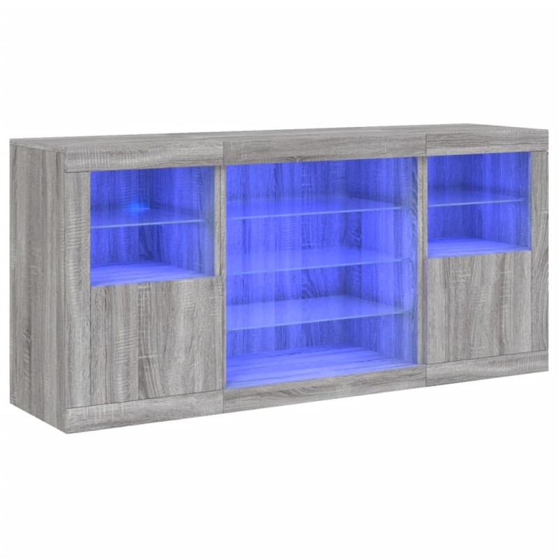 vidaXL Μπουφές με LED Γκρι Sonoma 142,5x37x67 εκ.