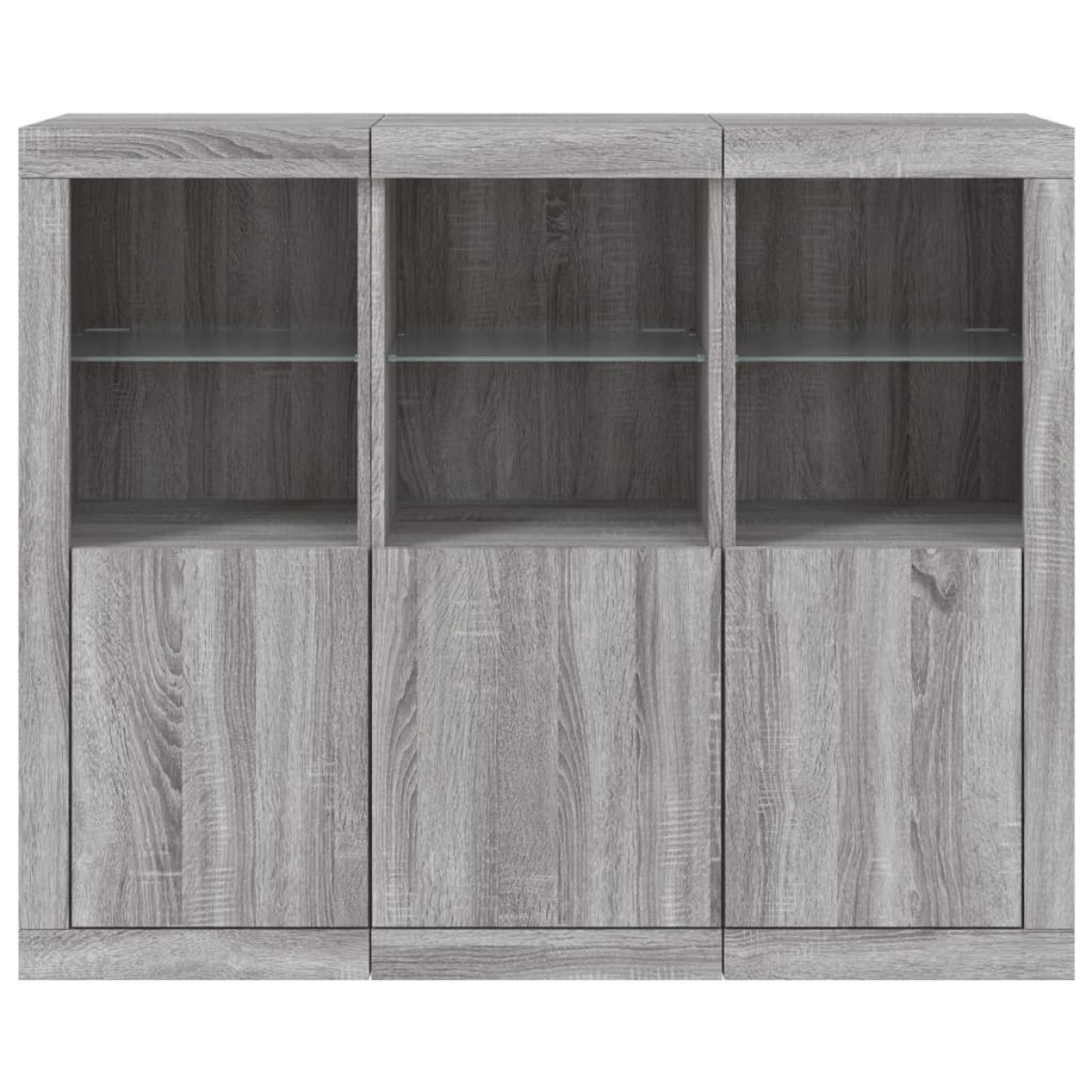 vidaXL Μπουφέδες με Φώτα LED 3 τεμ. Γκρι Sonoma από Επεξεργασμένο Ξύλο