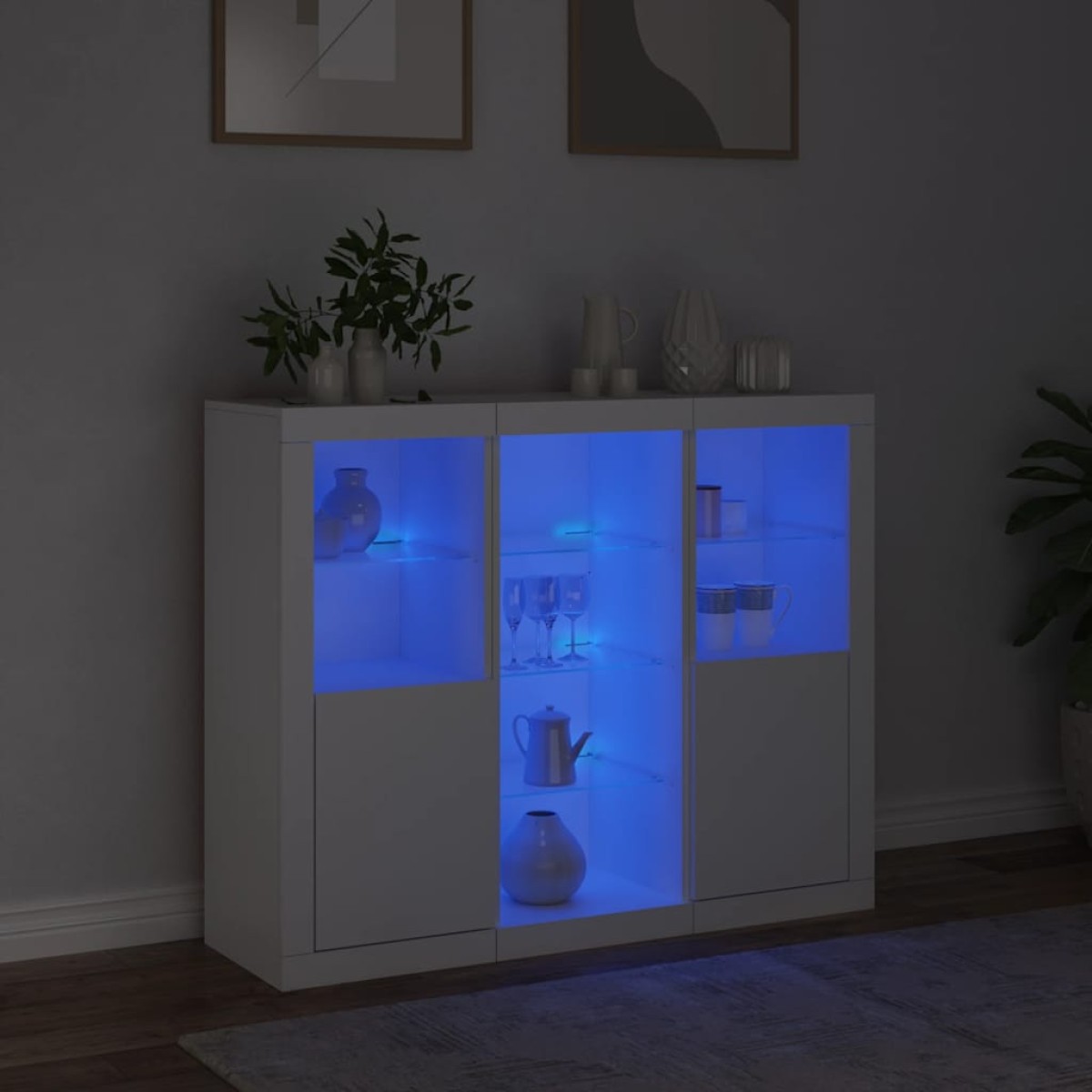 vidaXL Μπουφέδες με Φώτα LED 3 τεμ. Λευκοί από Επεξεργασμένο Ξύλο