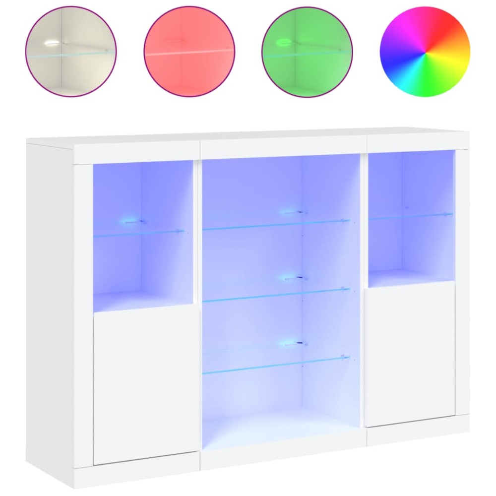 vidaXL Μπουφέδες με Φώτα LED 3 τεμ. Λευκοί από Επεξεργασμένο Ξύλο