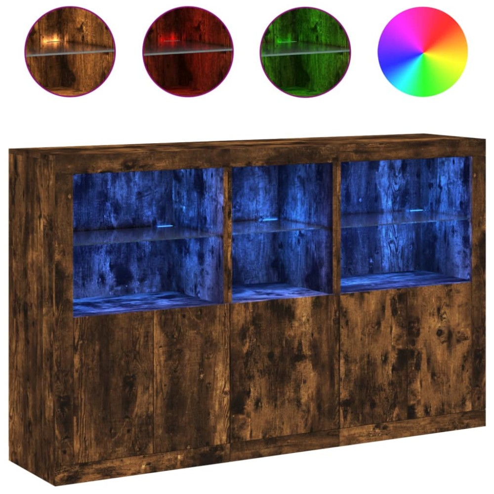 vidaXL Μπουφές με Φώτα LED Καπνιστή Δρυς 162 x 37 x 100 εκ.