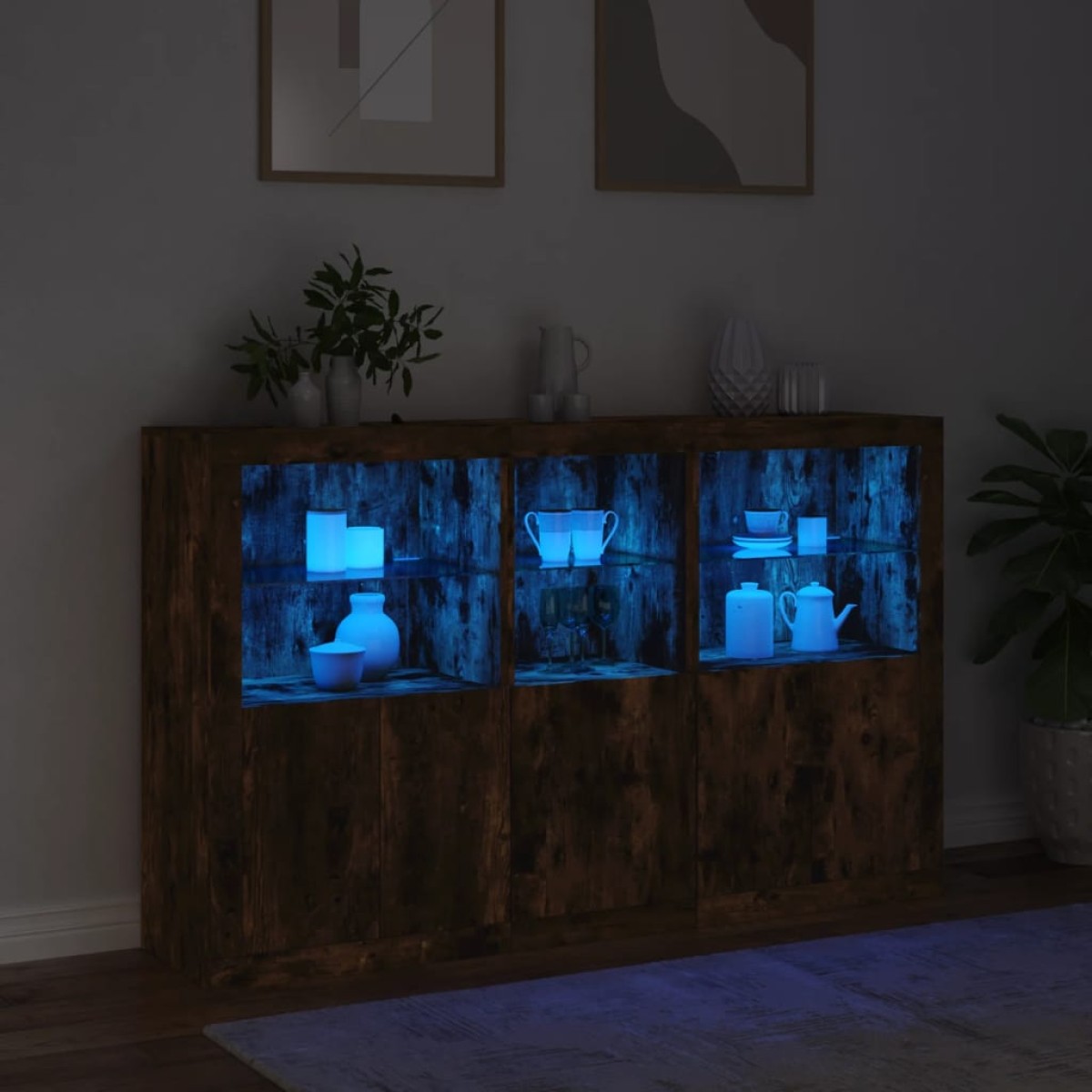 vidaXL Μπουφές με Φώτα LED Καπνιστή Δρυς 162 x 37 x 100 εκ.