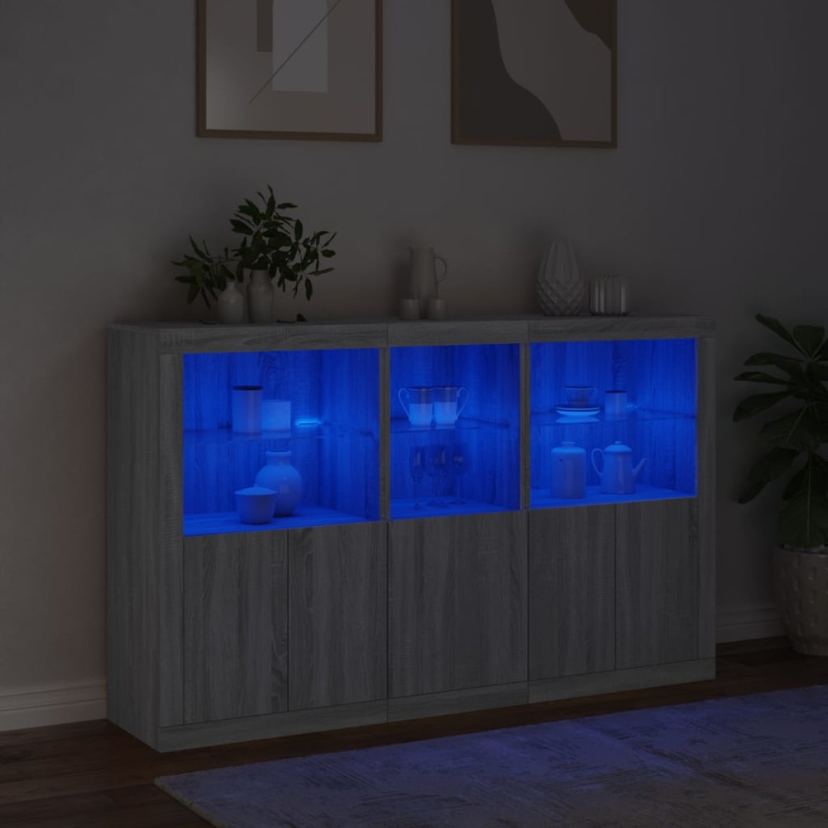 vidaXL Μπουφές με Φώτα LED Γκρι Sonoma 162 x 37 x 100 εκ.