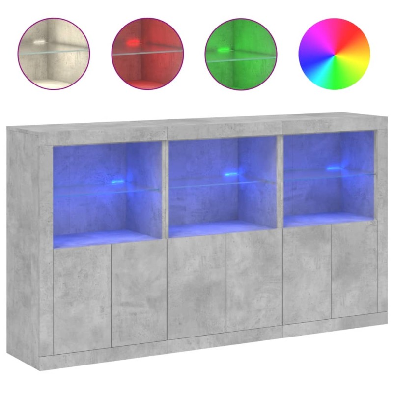 vidaXL Μπουφές με Φώτα LED Γκρι Σκυροδέματος 181,5 x 37 x 100 εκ.