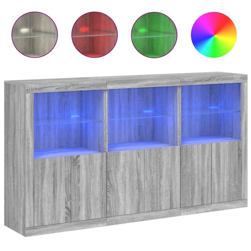 vidaXL Μπουφές με Φώτα LED Γκρι Sonoma 181,5 x 37 x 100 εκ.