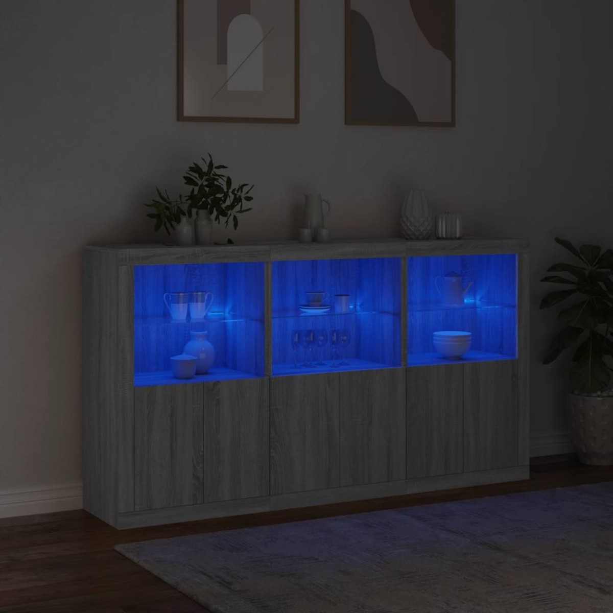 vidaXL Μπουφές με Φώτα LED Γκρι Sonoma 181,5 x 37 x 100 εκ.