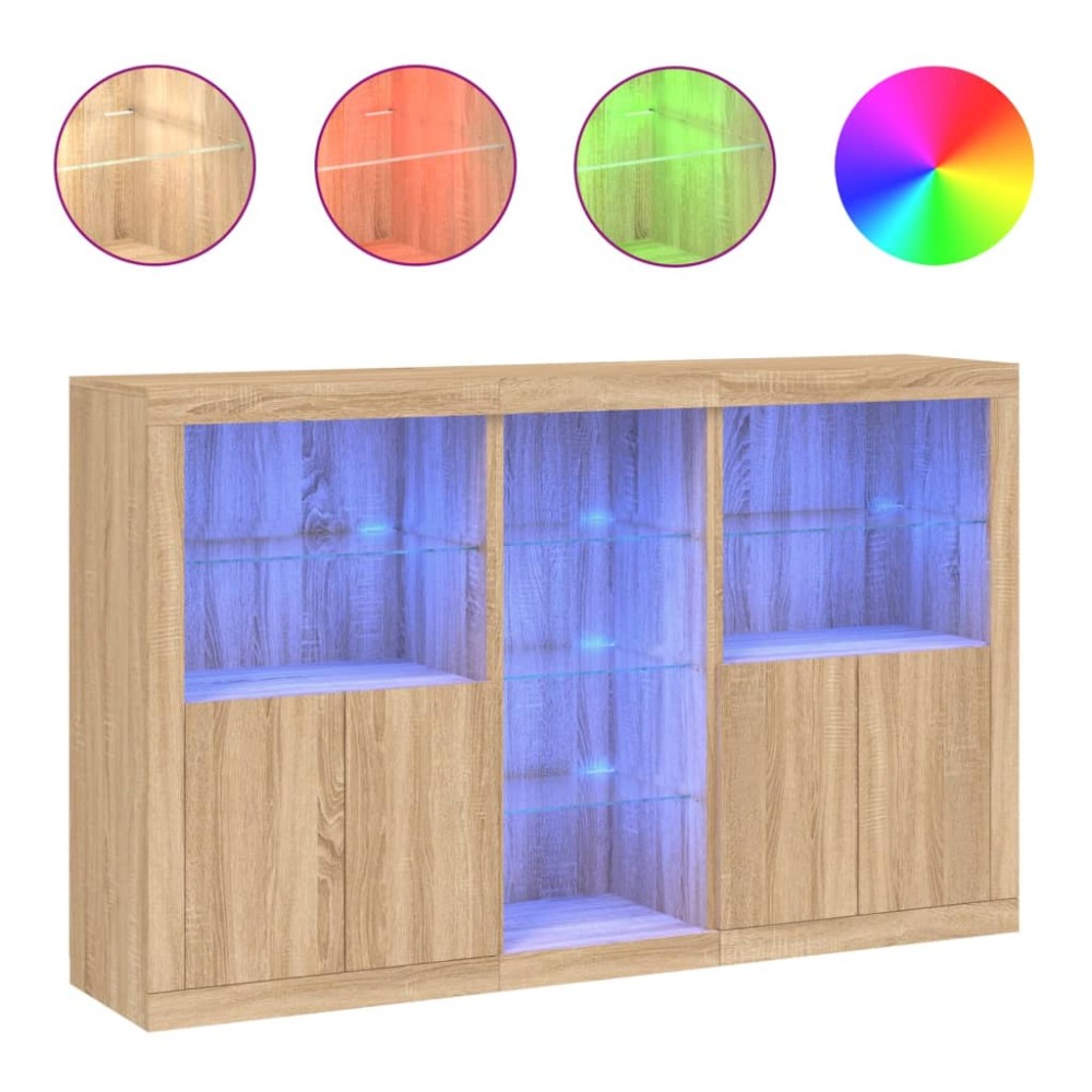vidaXL Μπουφές με Φώτα LED Sonoma Δρυς 162 x 37 x 100 εκ.