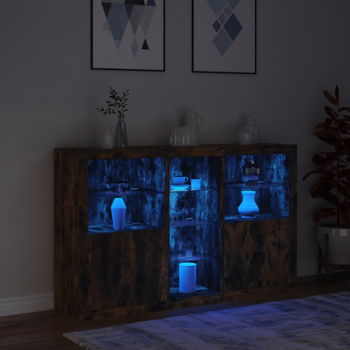 vidaXL Μπουφές με Φώτα LED Καπνιστή Δρυς 162 x 37 x 100 εκ.
