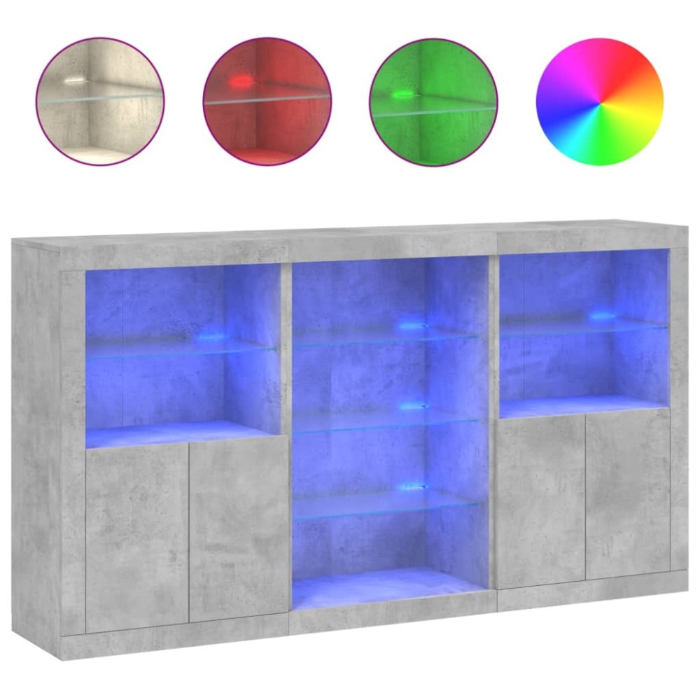 vidaXL Μπουφές με Φώτα LED Γκρι Σκυροδέματος 181,5 x 37 x 100 εκ.