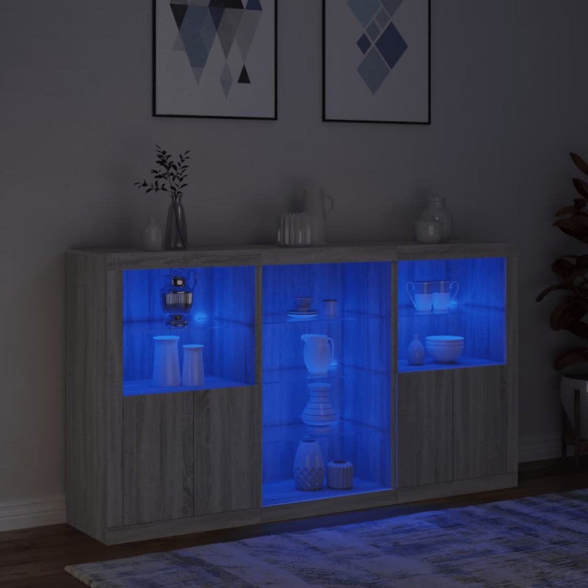 vidaXL Μπουφές με Φώτα LED Γκρι Sonoma 181,5 x 37 x 100 εκ.