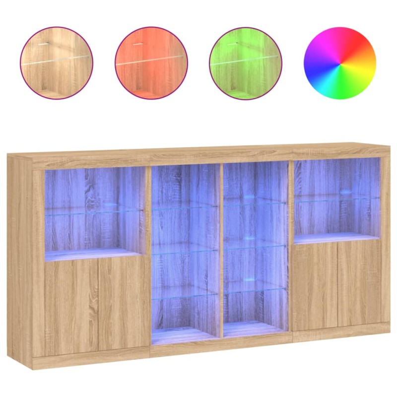 vidaXL Μπουφές με LED Sonoma Δρυς 202 x 37 x 100 εκ.