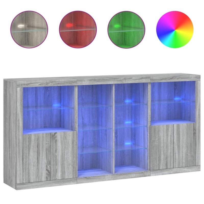 vidaXL Μπουφές με Φώτα LED Γκρι Sonoma 202 x 37 x 100 εκ.