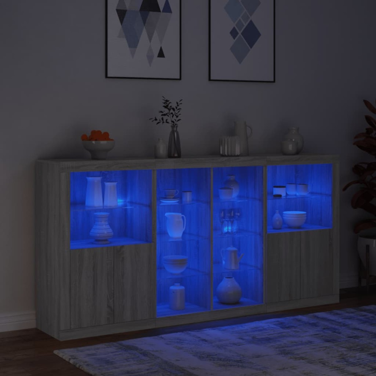 vidaXL Μπουφές με Φώτα LED Γκρι Sonoma 202 x 37 x 100 εκ.