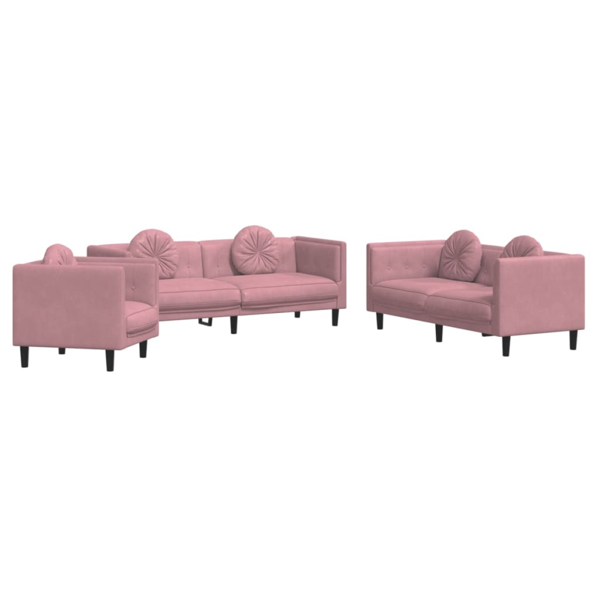 vidaXL Σαλόνι Σετ 3 Τεμαχίων Ροζ από Βελούδο με Μαξιλάρια