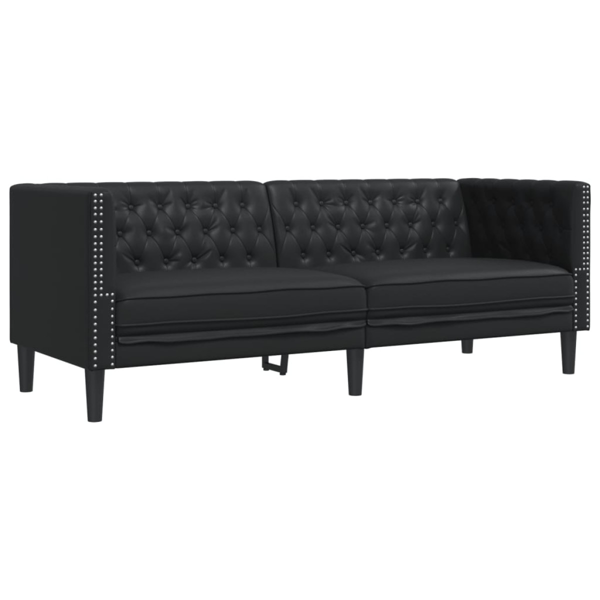 vidaXL Σετ Καναπέδων Chesterfield 3 Τεμαχίων από Μαύρο Συνθετικό Δέρμα