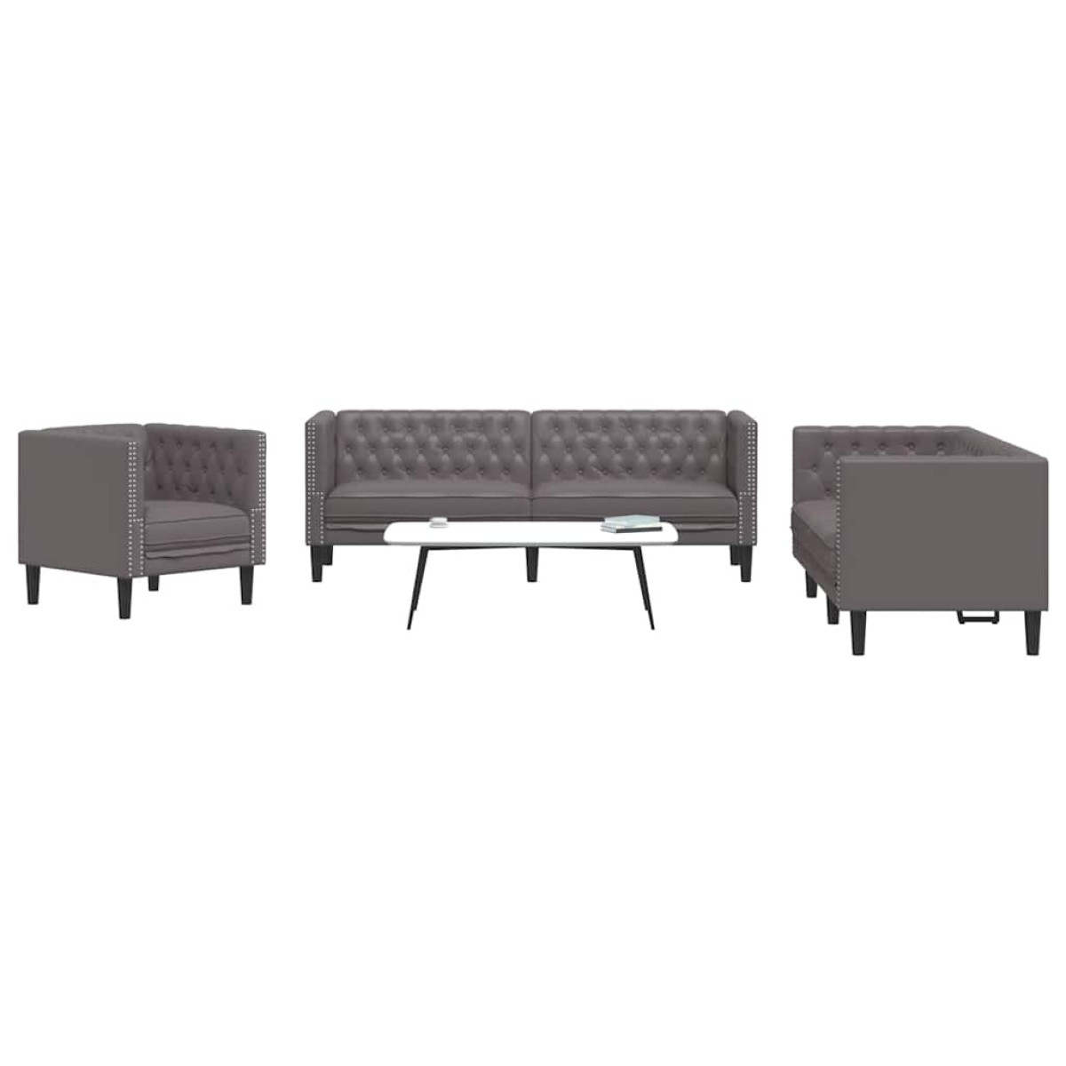 vidaXL Σετ Καναπέδων Chesterfield 3 Τεμαχίων από Γκρι Συνθετικό Δέρμα