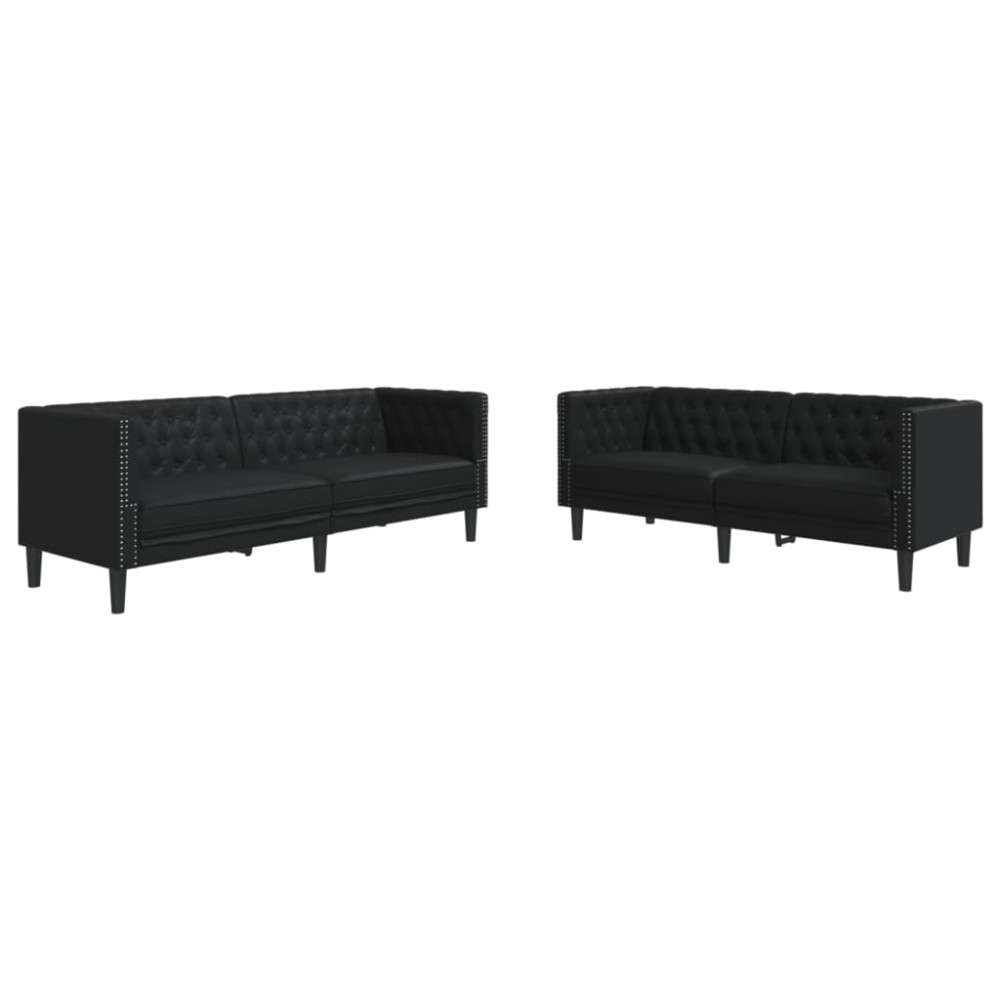 vidaXL Σετ Καναπέδων Chesterfield 2 Τεμαχίων από Μαύρο Συνθετικό Δέρμα
