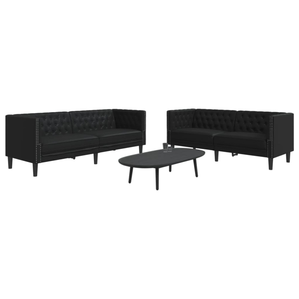 vidaXL Σετ Καναπέδων Chesterfield 2 Τεμαχίων από Μαύρο Συνθετικό Δέρμα