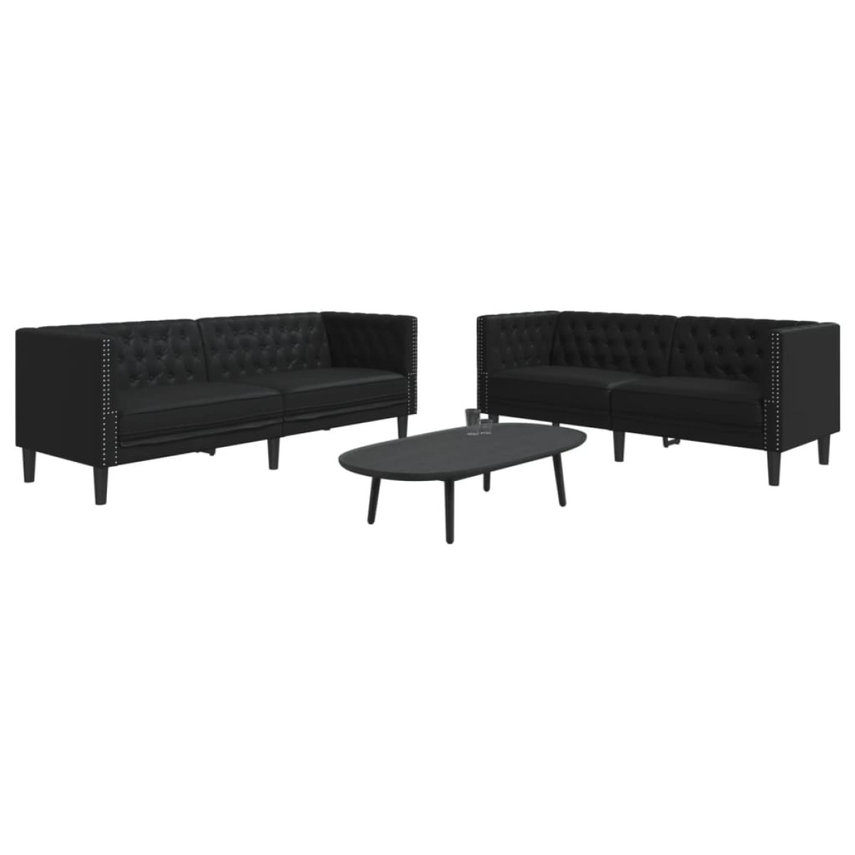 vidaXL Σετ Καναπέδων Chesterfield 2 Τεμαχίων από Μαύρο Συνθετικό Δέρμα