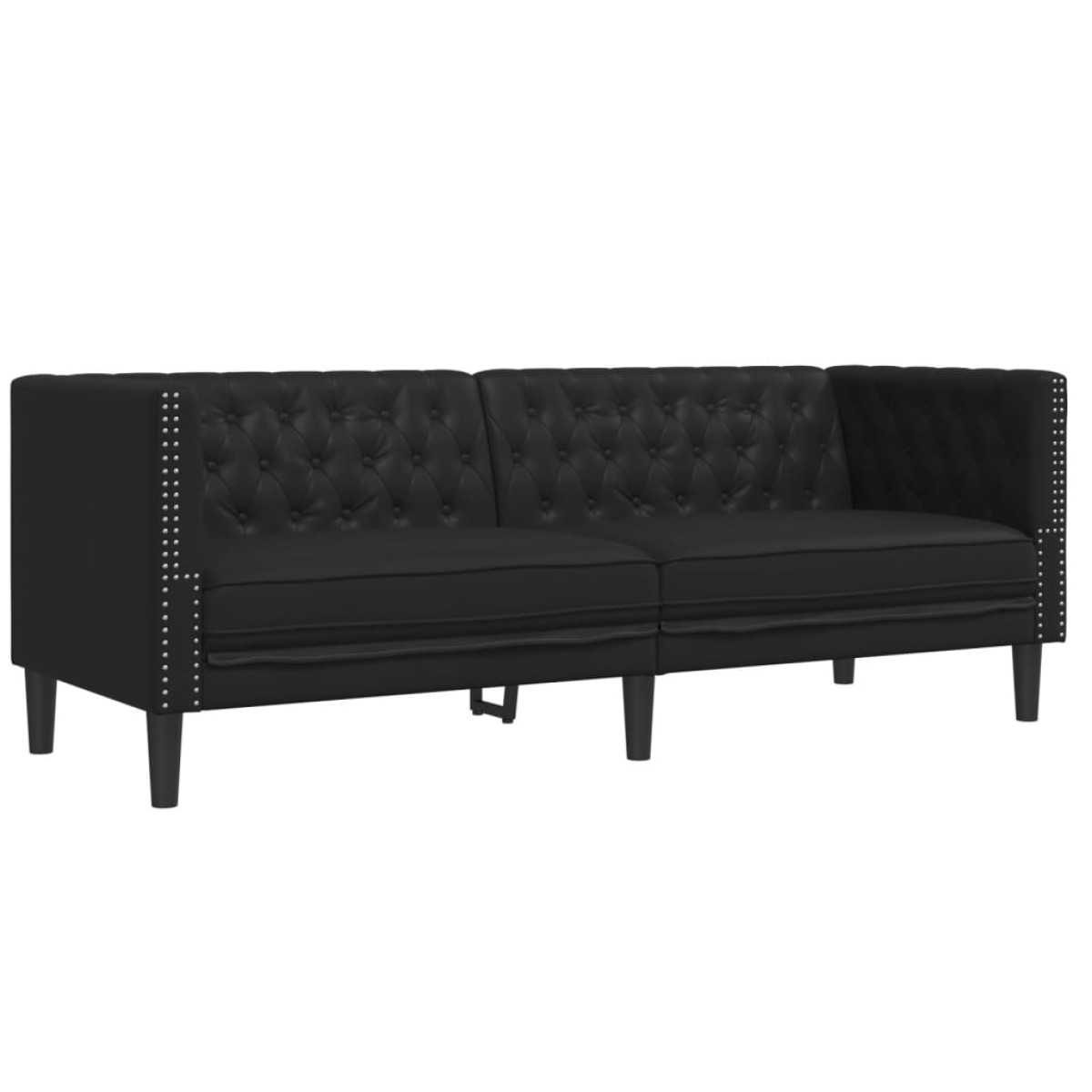 vidaXL Σετ Καναπέδων Chesterfield 2 Τεμαχίων από Μαύρο Συνθετικό Δέρμα