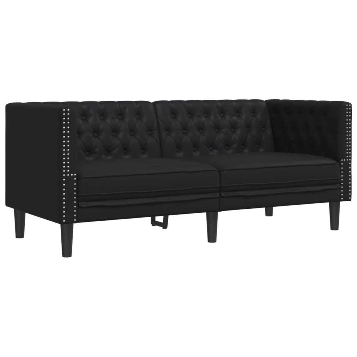 vidaXL Σετ Καναπέδων Chesterfield 2 Τεμαχίων από Μαύρο Συνθετικό Δέρμα