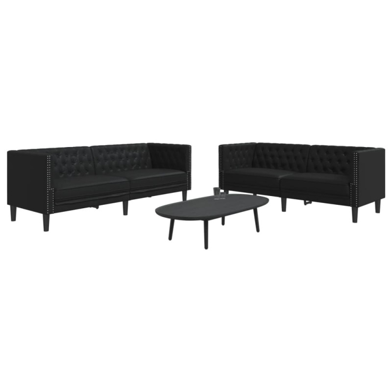 vidaXL Σετ Καναπέδων Chesterfield 2 Τεμαχίων από Μαύρο Συνθετικό Δέρμα