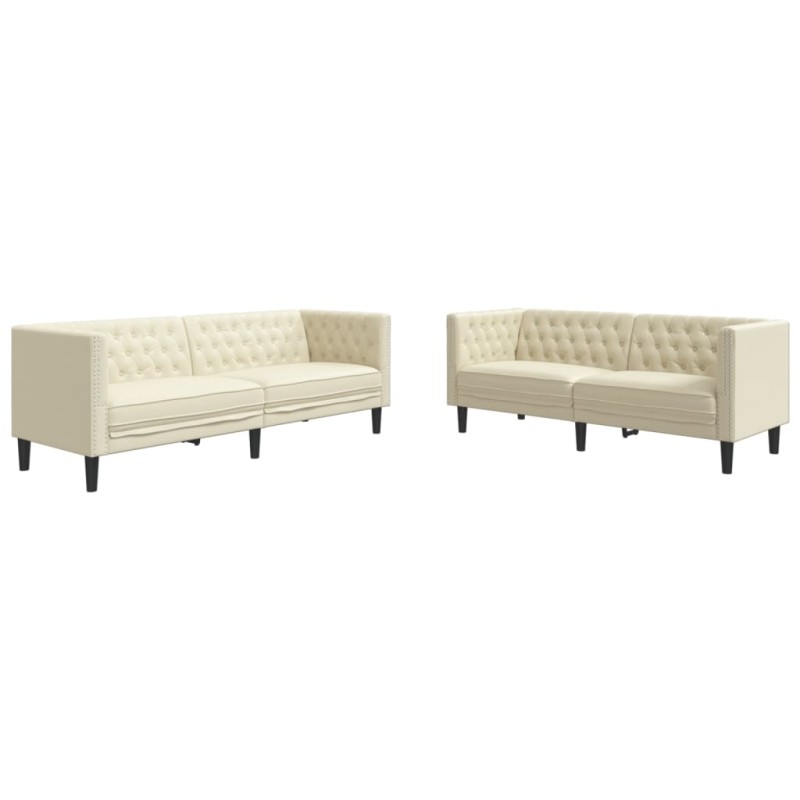 vidaXL Καναπές Chesterfield 2 τεμαχίων σετ Cream Faux Leather