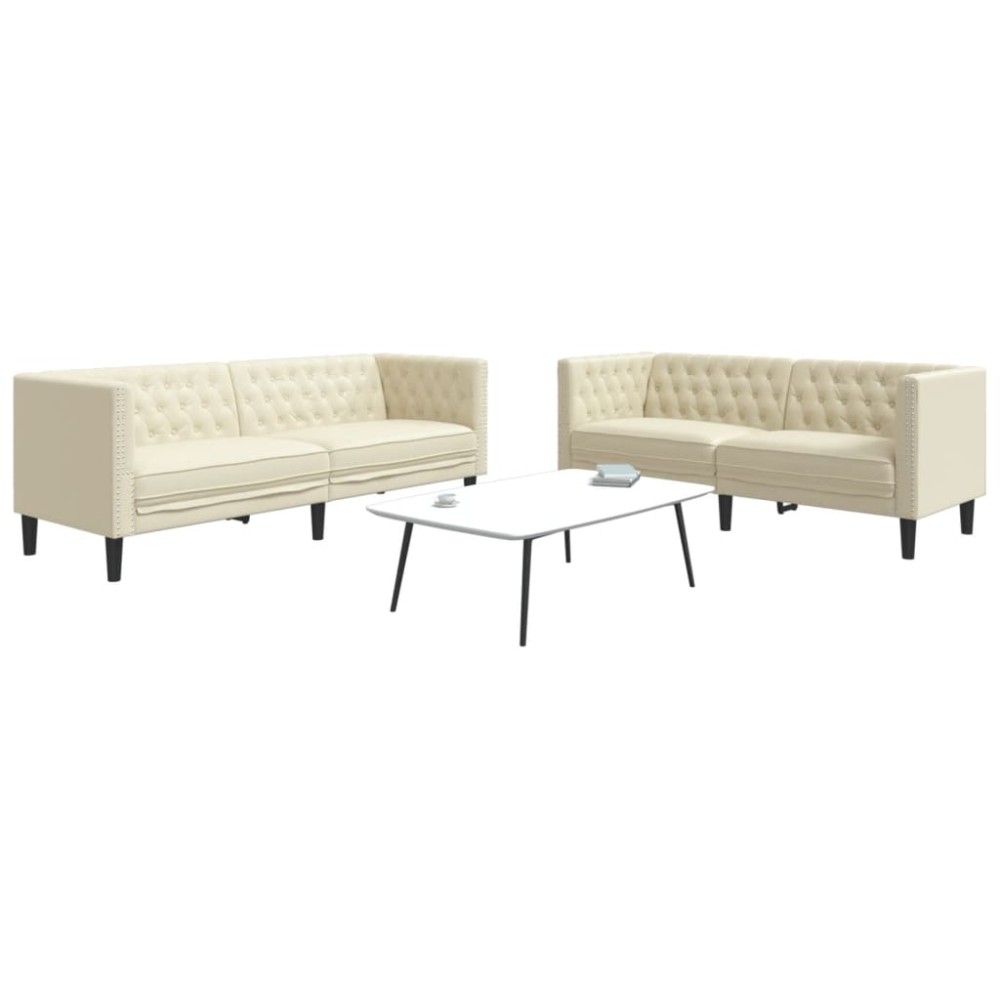 vidaXL Καναπές Chesterfield 2 τεμαχίων σετ Cream Faux Leather