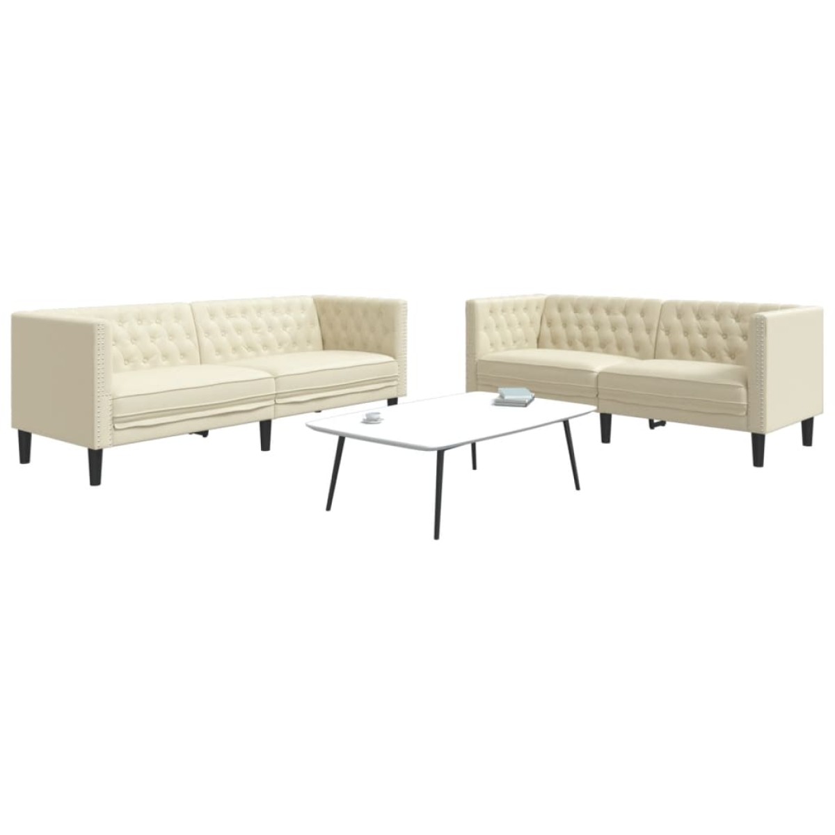 vidaXL Καναπές Chesterfield 2 τεμαχίων σετ Cream Faux Leather
