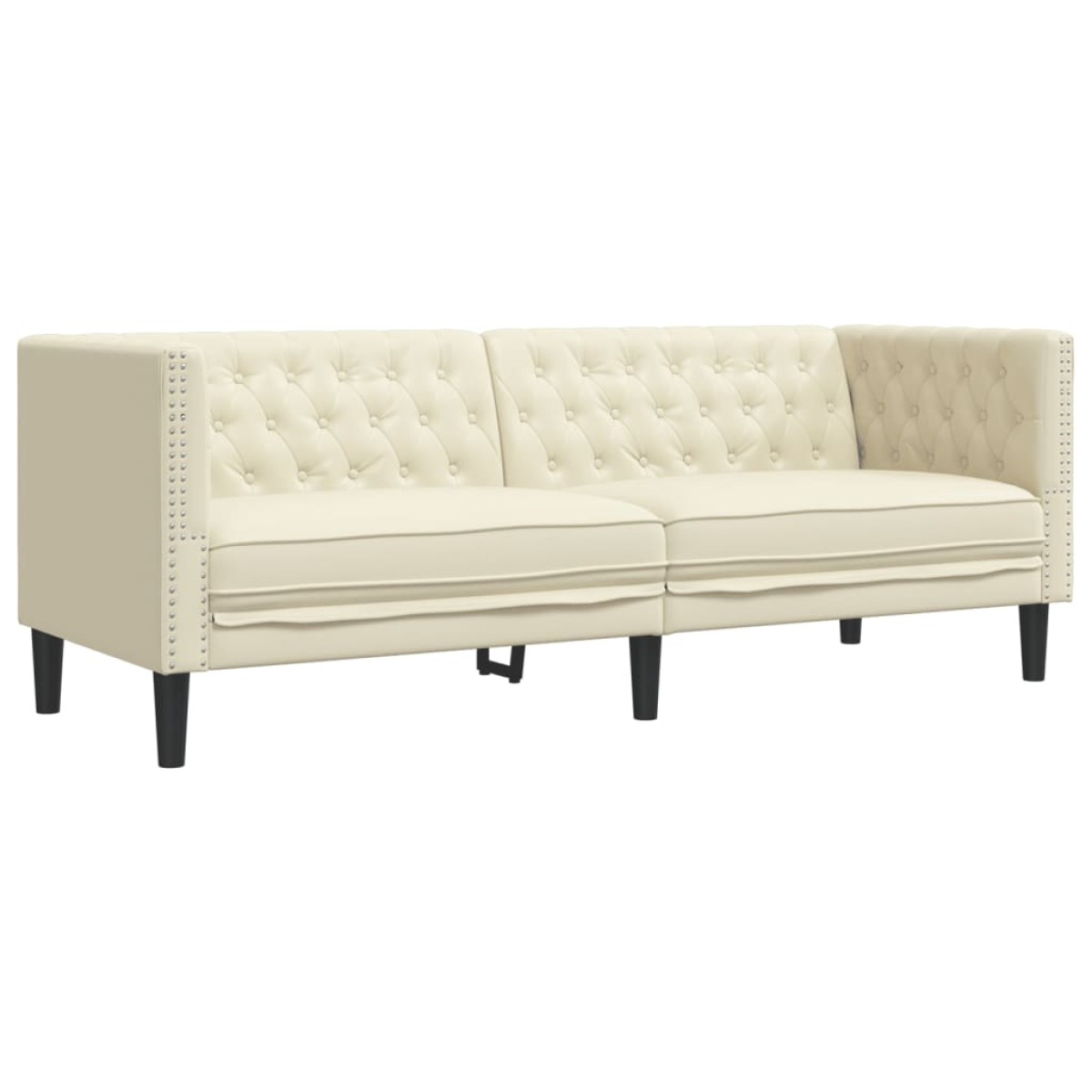 vidaXL Καναπές Chesterfield 2 τεμαχίων σετ Cream Faux Leather