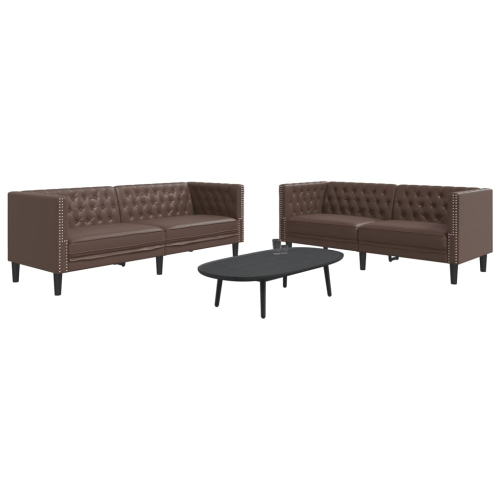 vidaXL Σετ Καναπέδων Chesterfield 2 Τεμαχίων από Καφέ Συνθετικό Δέρμα