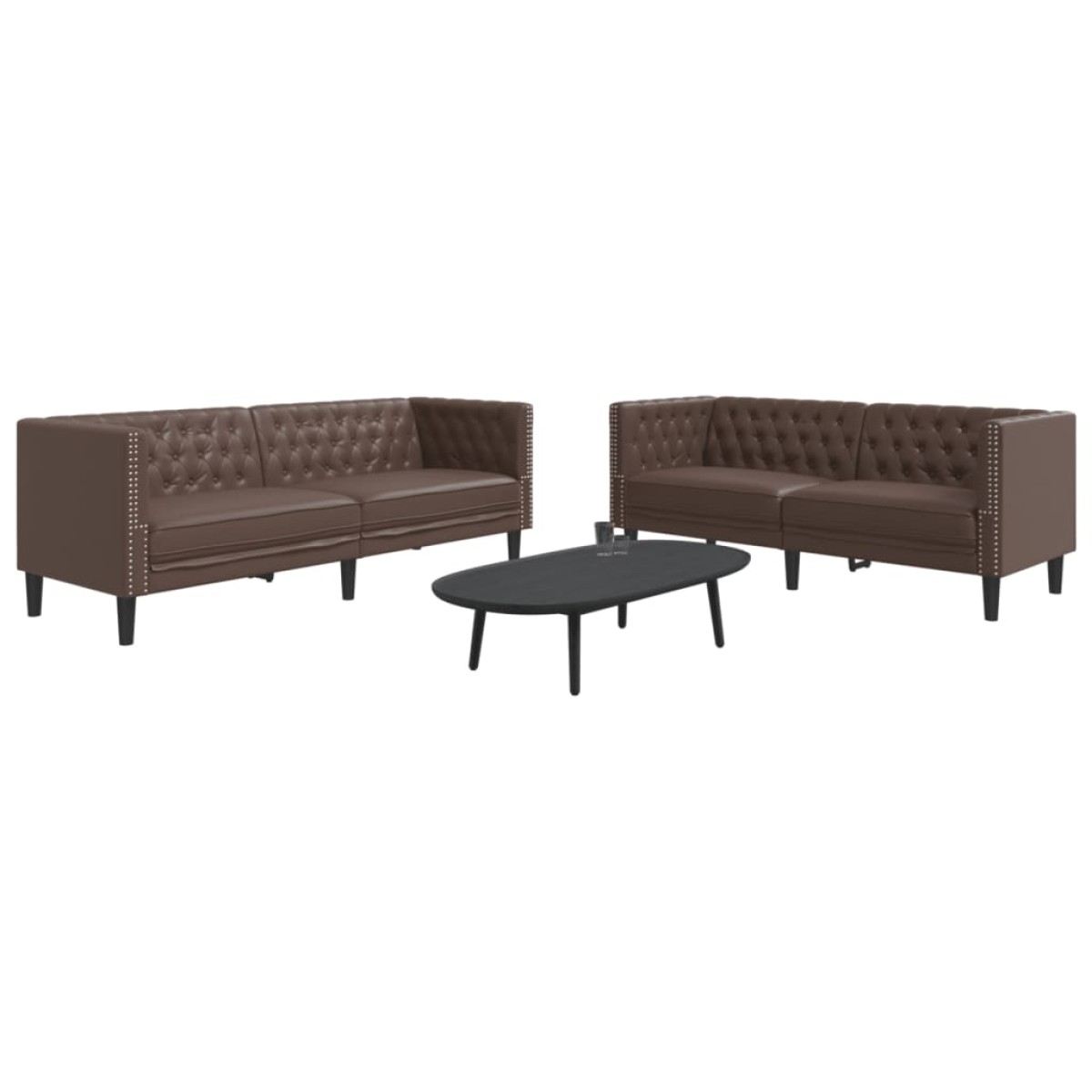 vidaXL Σετ Καναπέδων Chesterfield 2 Τεμαχίων από Καφέ Συνθετικό Δέρμα