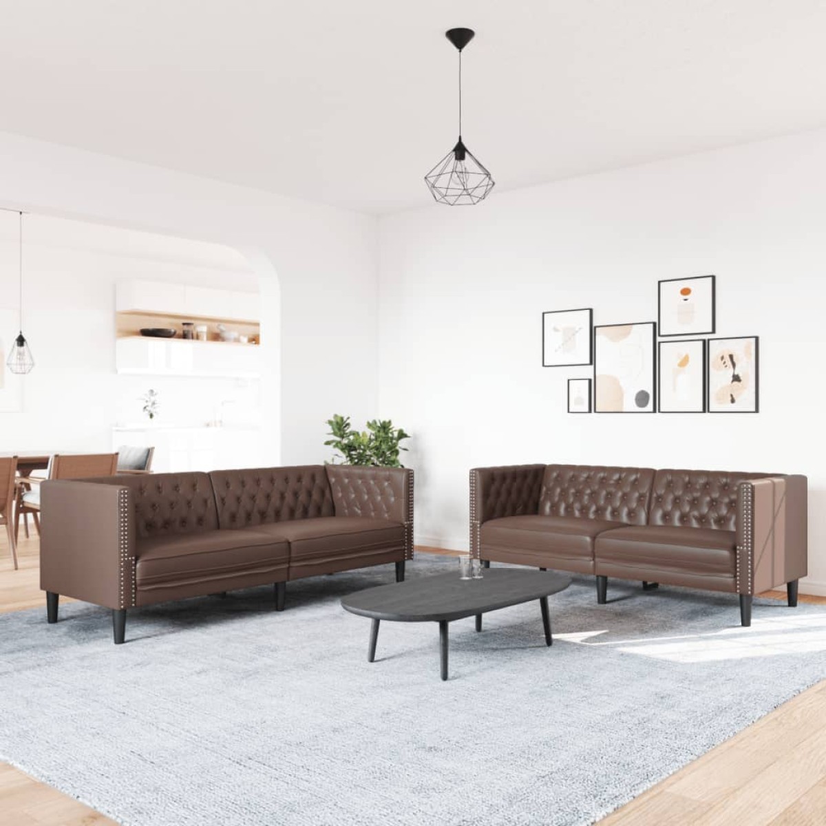 vidaXL Σετ Καναπέδων Chesterfield 2 Τεμαχίων από Καφέ Συνθετικό Δέρμα