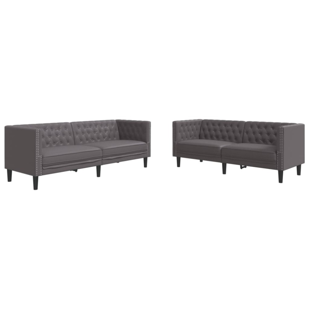 vidaXL Σετ Καναπέδων Chesterfield 2 Τεμαχίων από Γκρι Συνθετικό Δέρμα