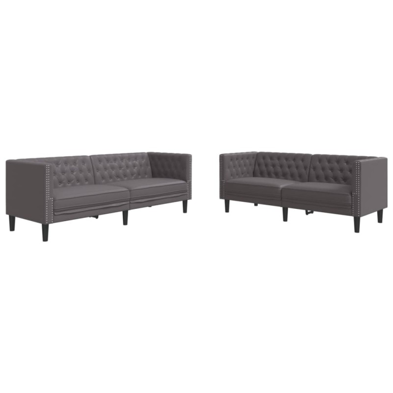 vidaXL Σετ Καναπέδων Chesterfield 2 Τεμαχίων από Γκρι Συνθετικό Δέρμα