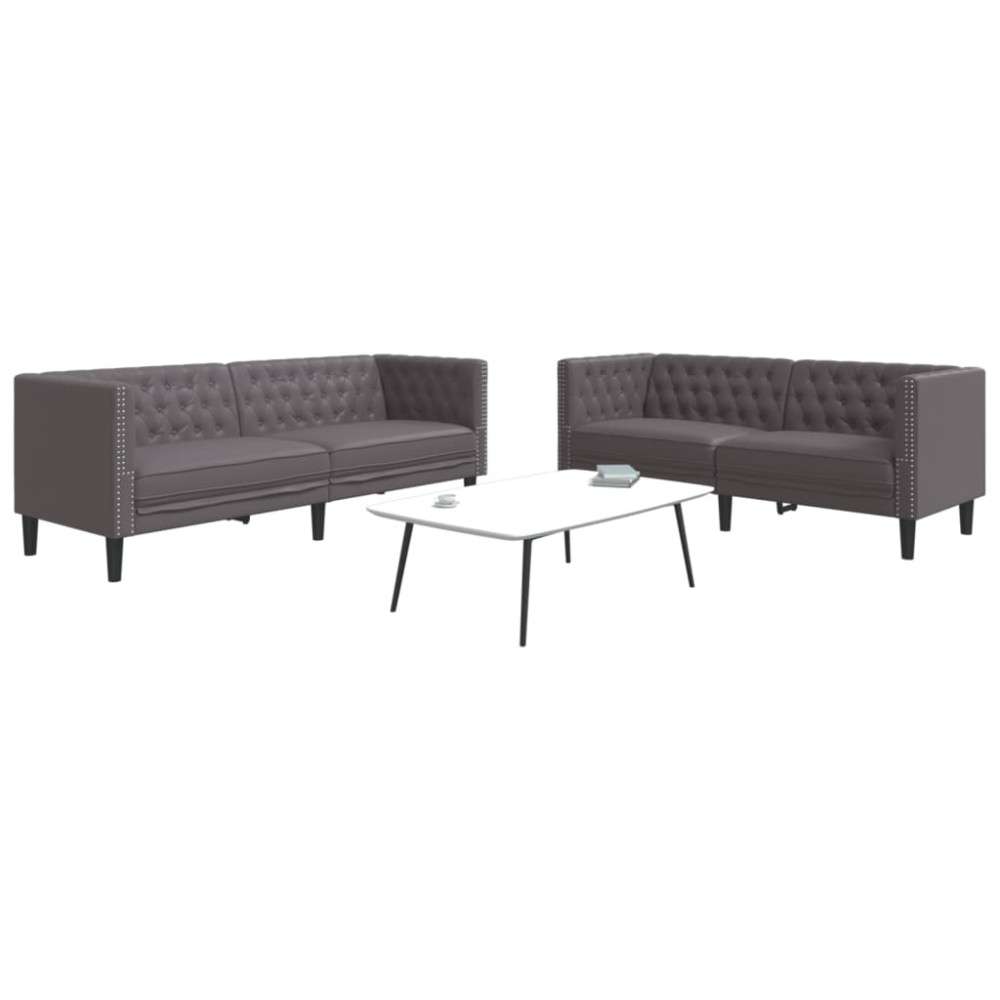vidaXL Σετ Καναπέδων Chesterfield 2 Τεμαχίων από Γκρι Συνθετικό Δέρμα