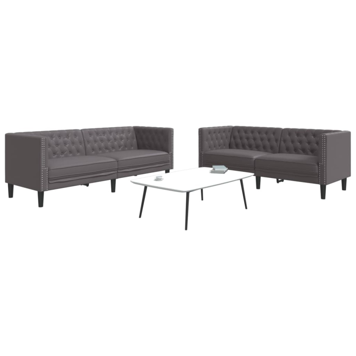 vidaXL Σετ Καναπέδων Chesterfield 2 Τεμαχίων από Γκρι Συνθετικό Δέρμα