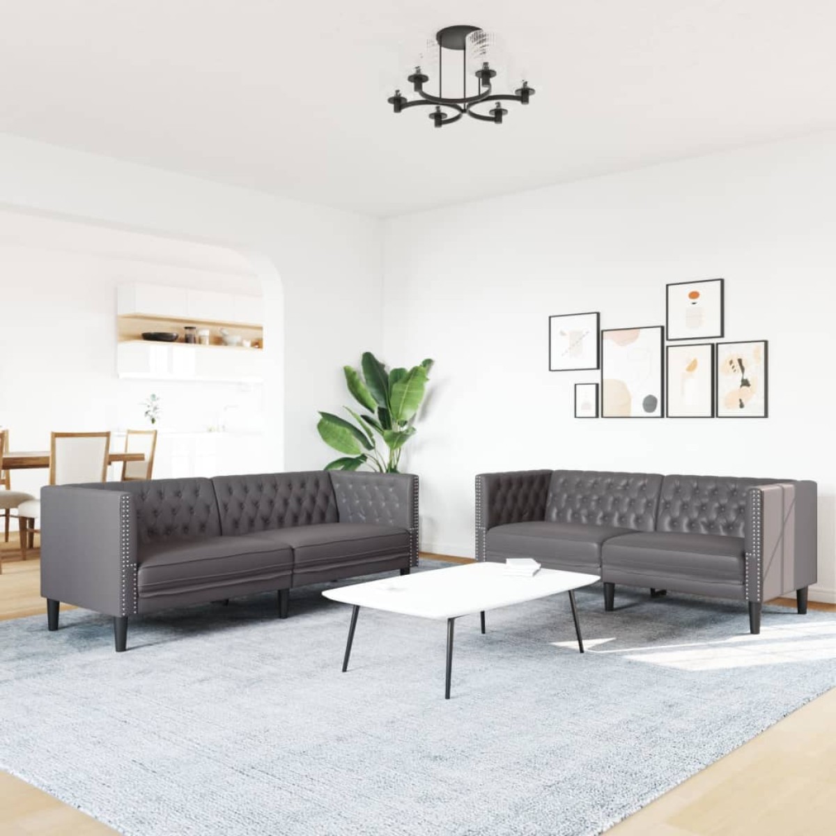 vidaXL Σετ Καναπέδων Chesterfield 2 Τεμαχίων από Γκρι Συνθετικό Δέρμα