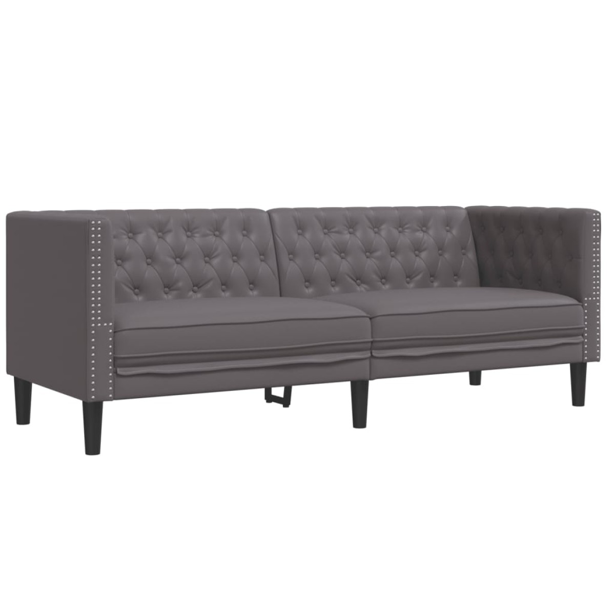 vidaXL Σετ Καναπέδων Chesterfield 2 Τεμαχίων από Γκρι Συνθετικό Δέρμα