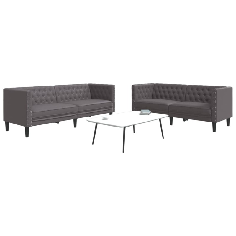 vidaXL Σετ Καναπέδων Chesterfield 2 Τεμαχίων από Γκρι Συνθετικό Δέρμα