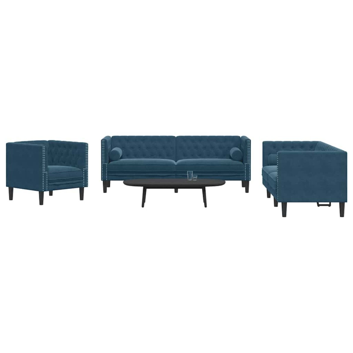 vidaXL Σετ Καναπέδων Chesterfield 3 Τεμαχίων με Στηρίγματα από Μπλε Βελούδο