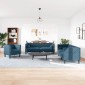 vidaXL Σετ Καναπέδων Chesterfield 3 Τεμαχίων με Στηρίγματα από Μπλε Βελούδο
